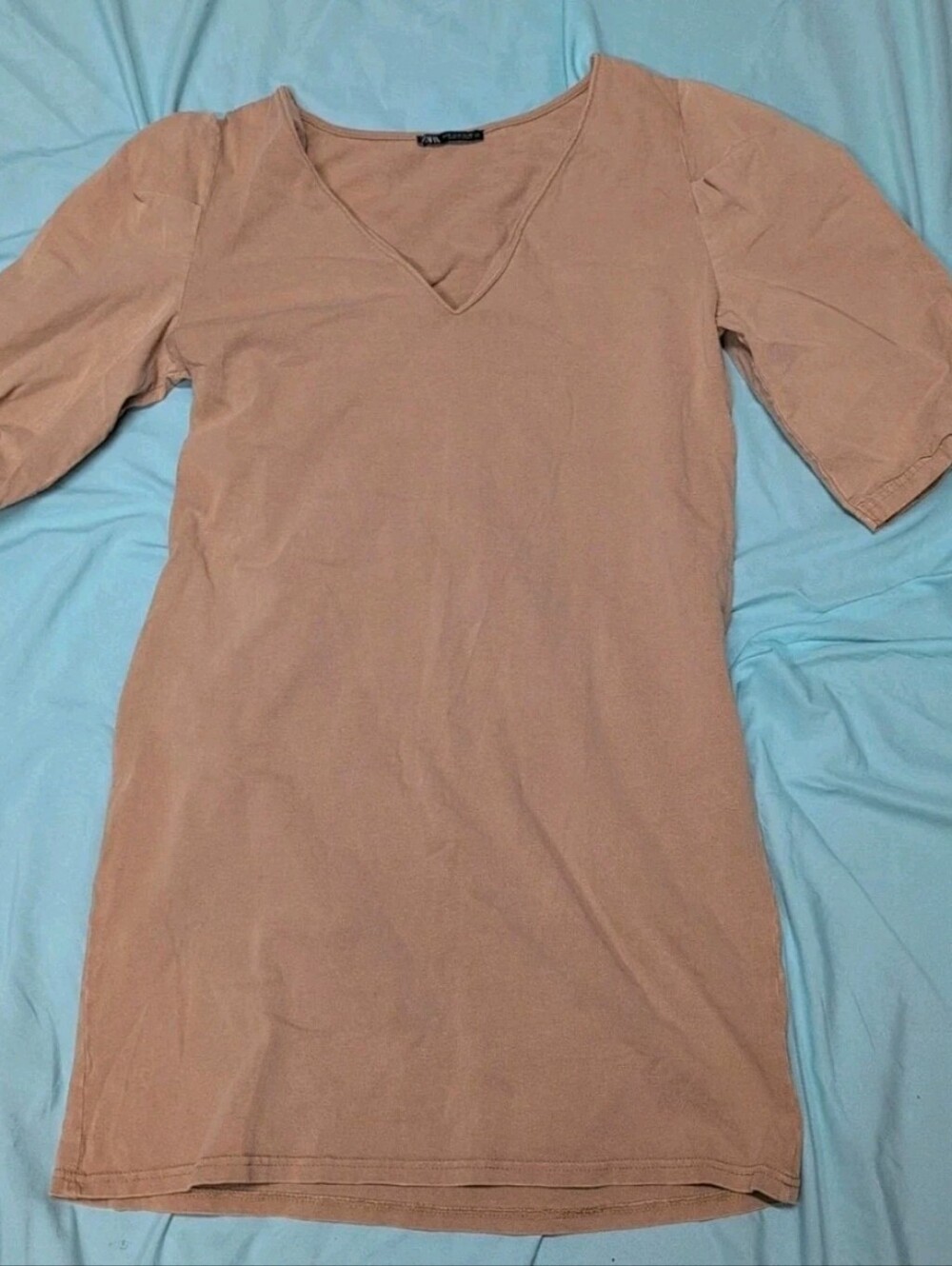 ZARA Tan Voluminous Sleeve Mini Dress Size M